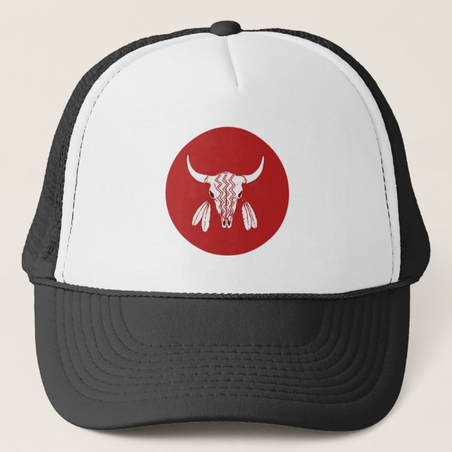 Red Ghost Dance Buffalo white black trucker hat (Front)