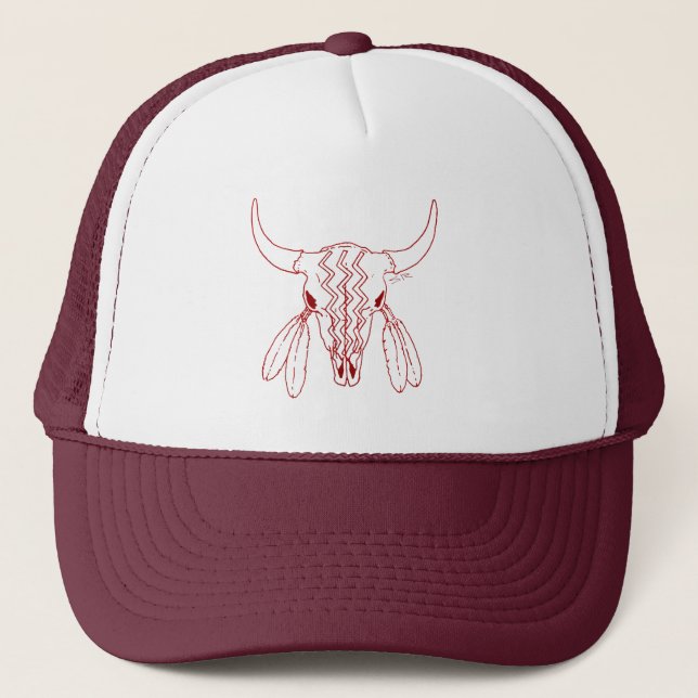 Red Ghost Dance Buffalo white maroon trucker hat (Front)