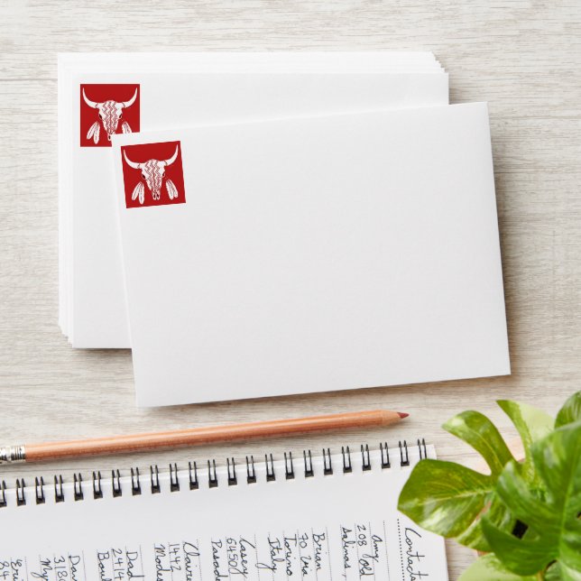 Red Ghost Dance Buffalo white small envelope front (Stacked)