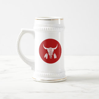 Red Ghost Dance Buffalo white stein w gold trim