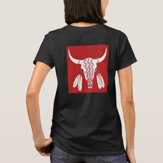 Red Ghost Dance Buffalo women black t-shirt back (Back)