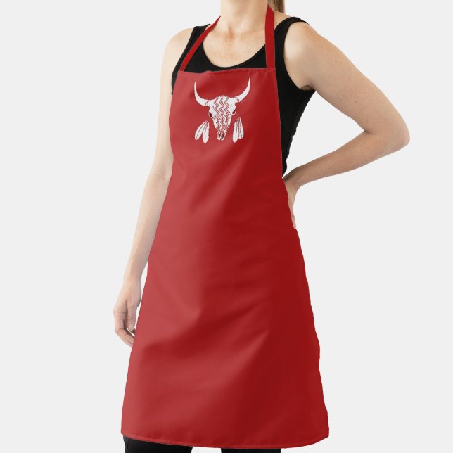 Red Ghost Dance Buffalo women red chef apron (Insitu)