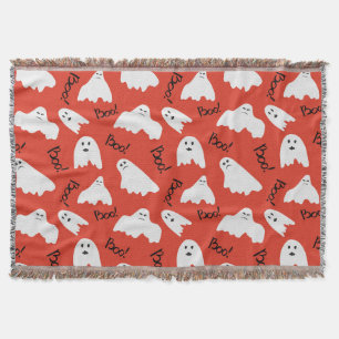 Red Ghosts: Halloween Vintage Pattern Throw Blanket
