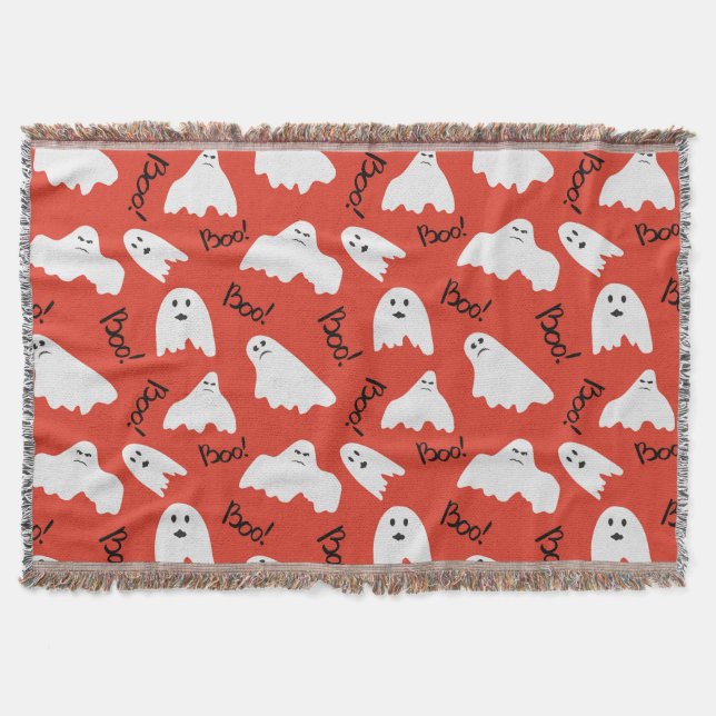 Red Ghosts: Halloween Vintage Pattern Throw Blanket (Front)