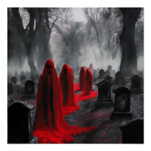 Red Ghosts Have Gathered In Graveyard Poster (Front)