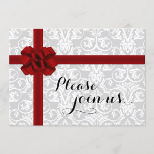 Red Gift Bow Holiday Party Invitation