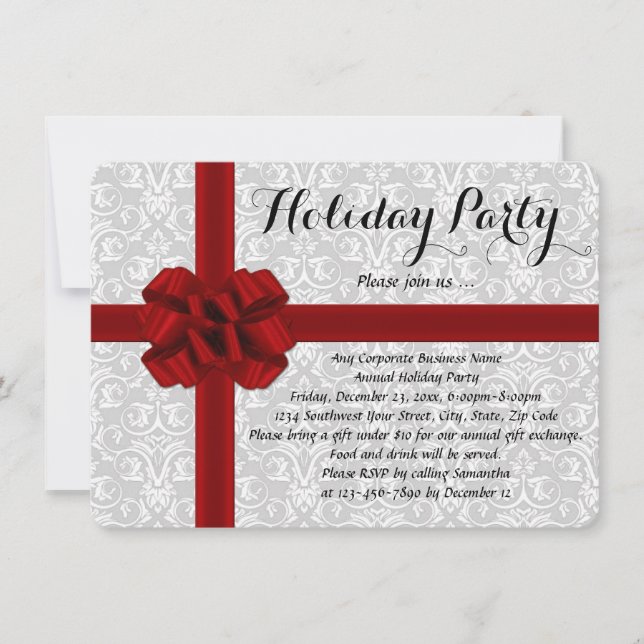 Red Gift Bow Holiday Party Invitations (Front)