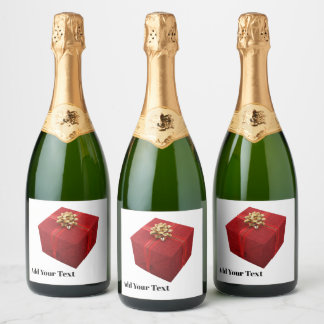 Red Gift Box Champagne Label