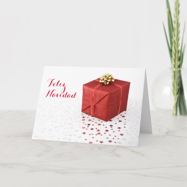 Red Gift Custom 2017 Feliz Navidad Greeting Holiday Card (Front)