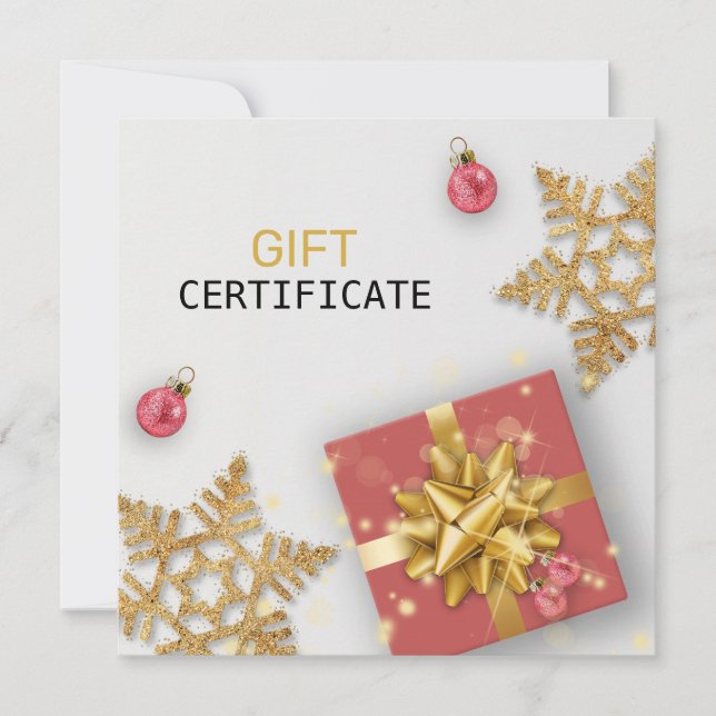 Red Gift Gold Snowflakes Christmas Balls Gift Card (Front)