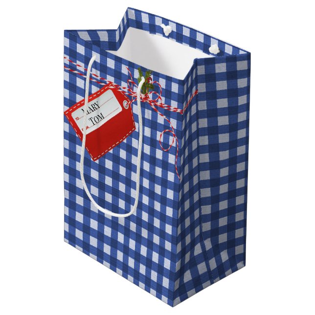 Red Gift Tag On Gingham Medium Gift Bag (Front Angled)