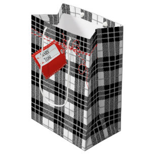 Red Gift Tag On Tartan Plaid Medium Gift Bag