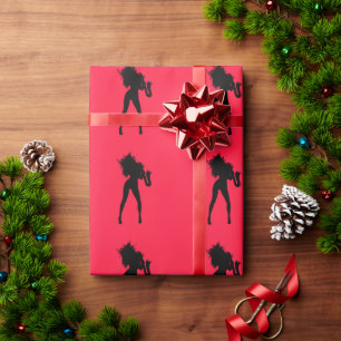 Red Gift Wrapping Paper Saxophone Player Girl