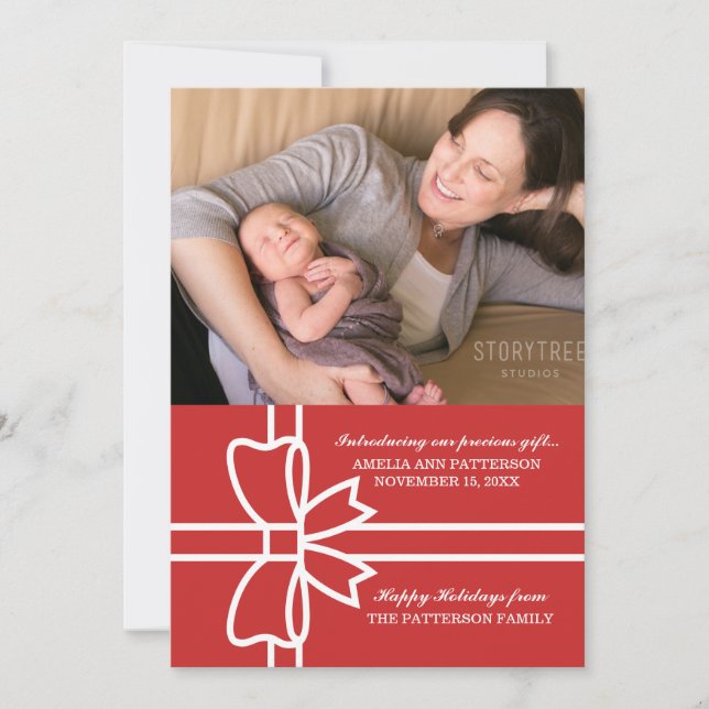 Red Gifted Holiday Photo Flat Card (Front)