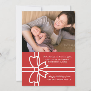Red Gifted Holiday Photo Flat Card