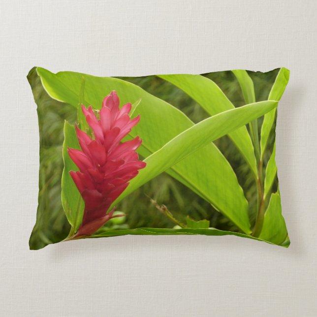 Red Ginger Flower (Alpinia) Tropical Decorative Cushion (Front)