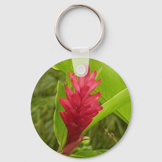 Red Ginger Flower (Alpinia) Tropical Key Ring (Front)