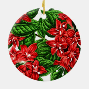 Red ginger flowers, vintage print ceramic tree decoration