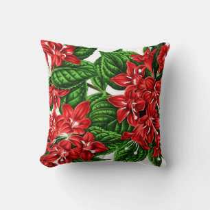 Red ginger flowers, vintage print cushion