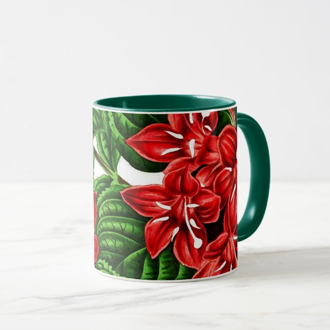 Red ginger flowers, vintage print mug (Front Right)