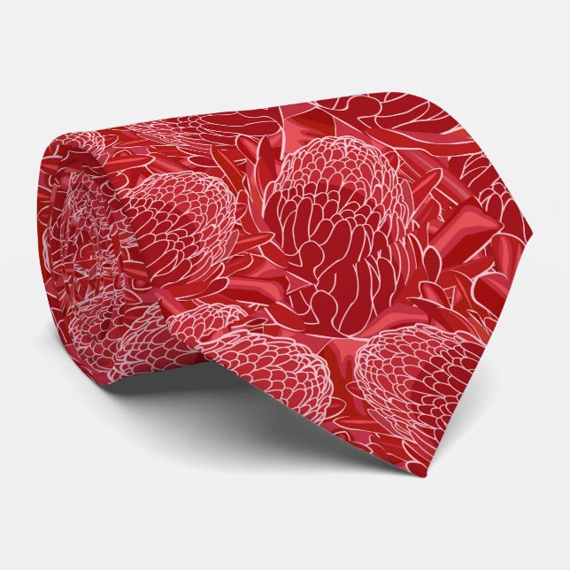 Red Ginger Tropical Floral Tie (Rolled)