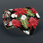 Red Ginger Tropical Orchids Black Tie<br><div class="desc">Red torch ginger, white orchids, green tropical leaves on a black background (or any colour), this men's neck tie is cool for the office, a night on the town, a wedding, for the groom or groomsmen or give as a gift to your husband, dad, brother or best friend. Make a...</div>