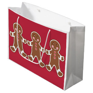Red Gingerbread Boys Christmas Gift Bag