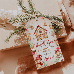 Red Gingerbread House 1st Birthday Party Gift Tags
