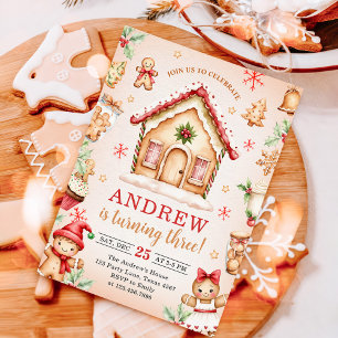 Red Gingerbread House Birthday Party Invitation