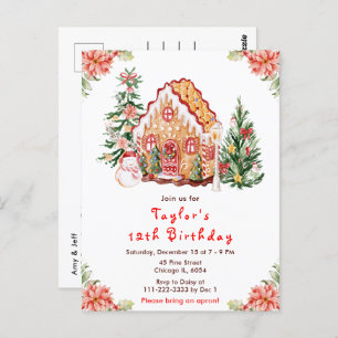 Red Gingerbread House Birthday Party Postcard
