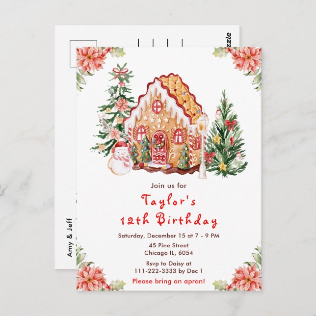 Red Gingerbread House Birthday Party Postcard (Front/Back)