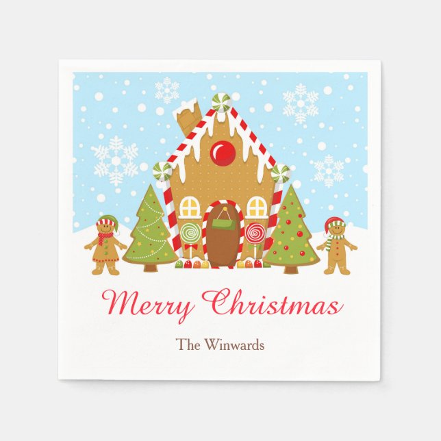 Red Gingerbread House Decorating Christmas Party Napkin (Front)