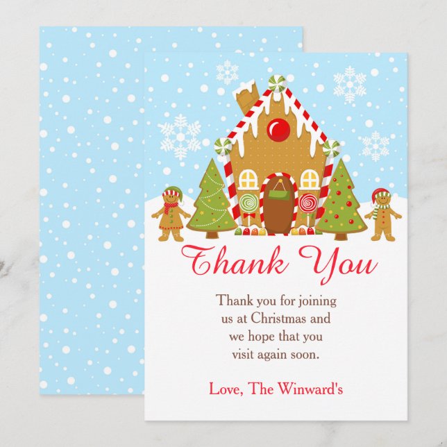Red Gingerbread House Decorating Christmas Party Thank You Card (Front/Back)