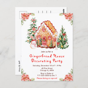 Red Gingerbread House Decorating Party Postcard
