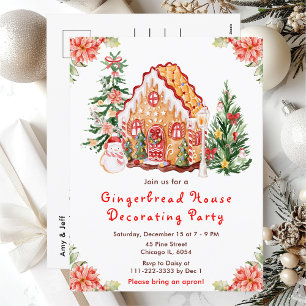 Red Gingerbread House Decorating Party Postcard
