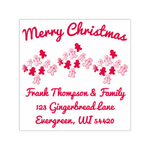 Red Gingerbread Merry Christmas Address Self-inking Stamp