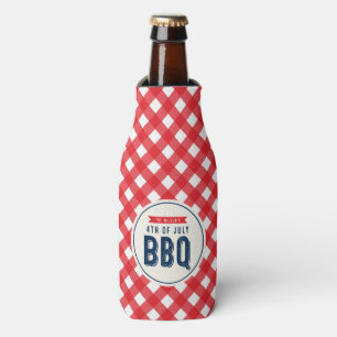 Red Gingham and Blue 4th of July BBQ Bottle Cooler