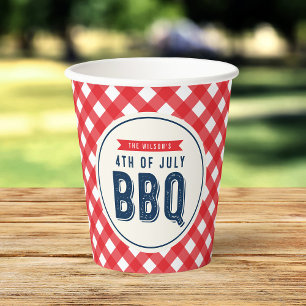 Red Gingham and Blue 4th of July BBQ Paper Cups