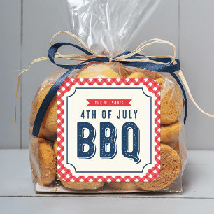 Red Gingham and Blue 4th of July BBQ Square Sticker