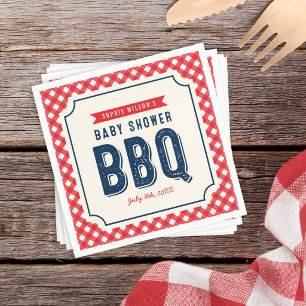 Red Gingham and Blue BBQ Baby Shower Napkin