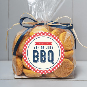 Red Gingham and Blue Fourth of July BBQ Classic Round Sticker
