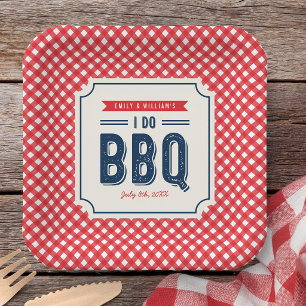 Red Gingham and Blue I Do BBQ Engagement Party  Paper Plate