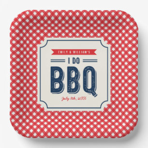 Red Gingham and Blue I Do BBQ Engagement Party Paper Plate