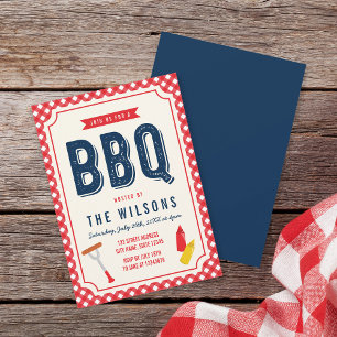 Red Gingham and Blue Summer BBQ Invitation