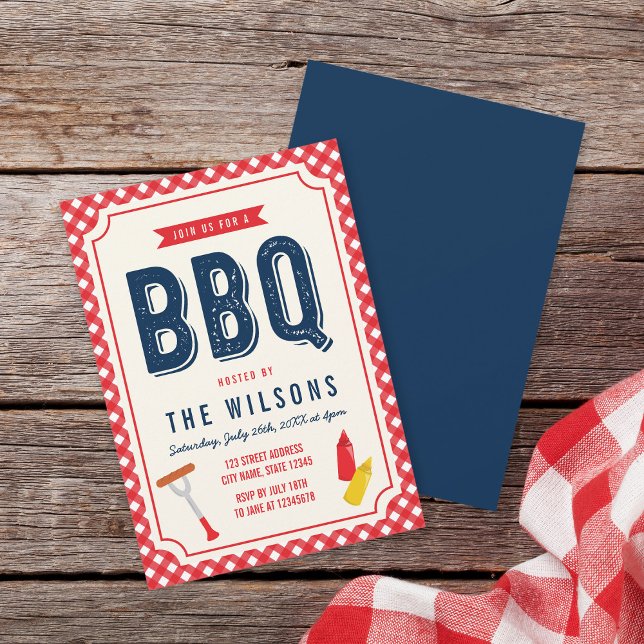 Red Gingham and Blue Summer BBQ Invitation (Creator Uploaded)