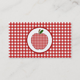 Red Gingham Apple Fashion Teacher Business Card