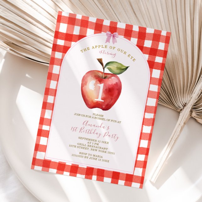 Red Gingham Apple of our eye baby shower Invitation (Creator Uploaded)