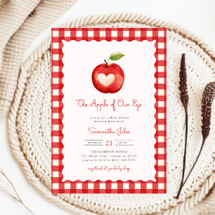 Red Gingham Apple of Our Eye Baby Shower Invitation
