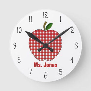 Red Gingham Apple Teacher Clock