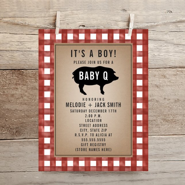 Red Gingham Baby Q Baby Shower Invitation (Creator Uploaded)